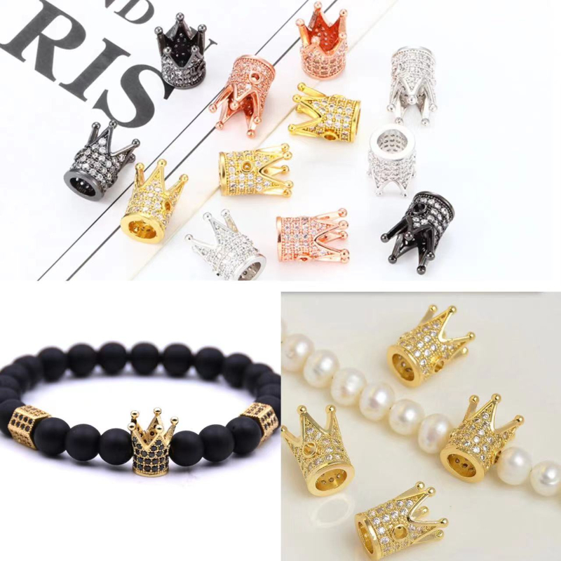 ลูกปัดทองแดง รูปมงกุฎ ฝังเพทาย แฮนด์เมด diy