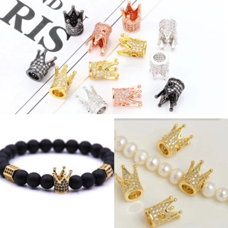 ลูกปัดทองแดง รูปมงกุฎ ฝังเพทาย แฮนด์เมด diy