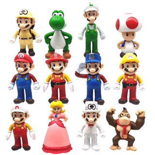 โมเดลฟิกเกอร์ Super Mario Bros Odyssey Game Luigi Kinopio Toad Princess Peach Donkey Kong Yoshi ขนาดเล็ก ของเล่นสําหรับเด็ก 12 ชิ้น