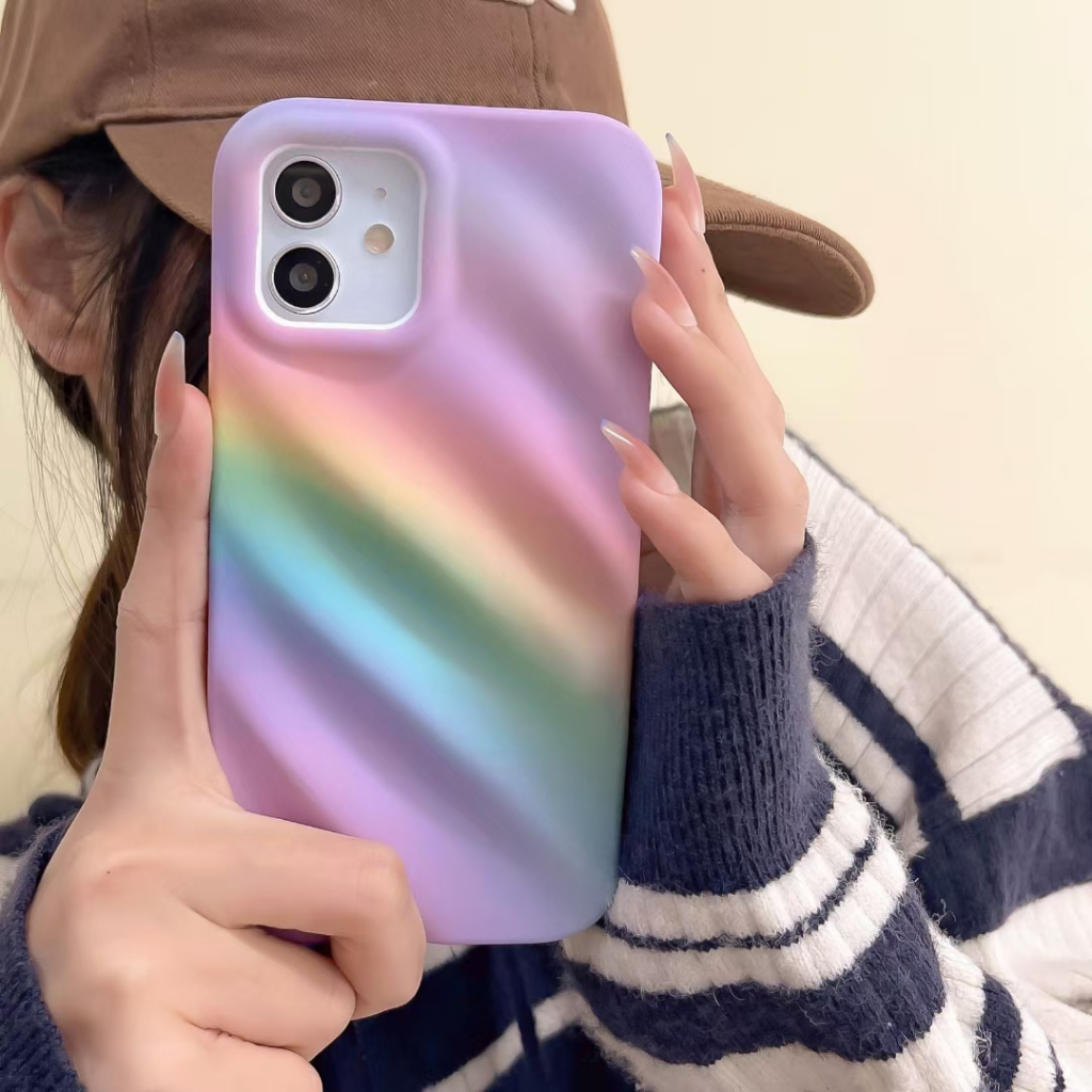 เคสโทรศัพท์มือถือ แบบนิ่ม ลายคลื่น สีรุ้ง สําหรับ Iphone 11 12 13 14 Pro max
