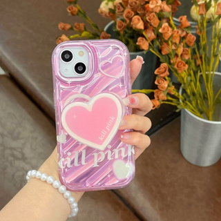 เคสป้องกันโทรศัพท์มือถือ ลายหัวใจ ไล่โทนสีชมพู พร้อมขาตั้ง สําหรับ iPhone 14Pro max 13Pro max 12Pro max 14Pro 13Pro 12Pro 11 12 13 14 case