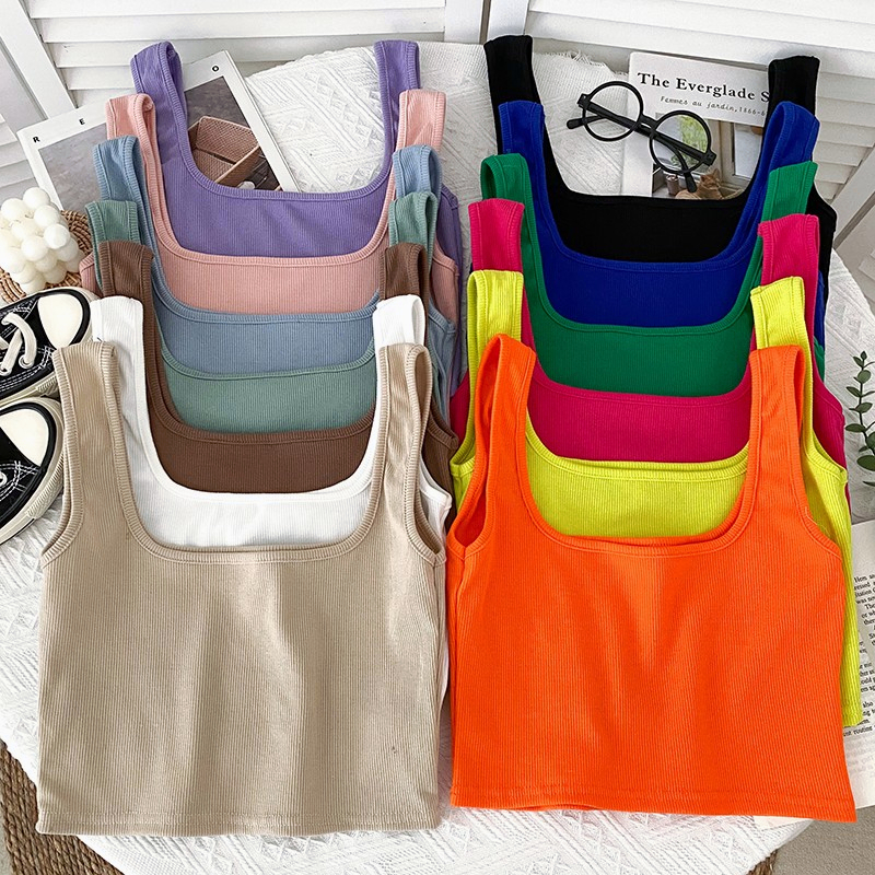 เสื้อครอปท็อป แขนกุด คอสี่เหลี่ยม เปิดหลัง เซ็กซี่ สีพื้น เข้ารูป สําหรับผู้หญิง