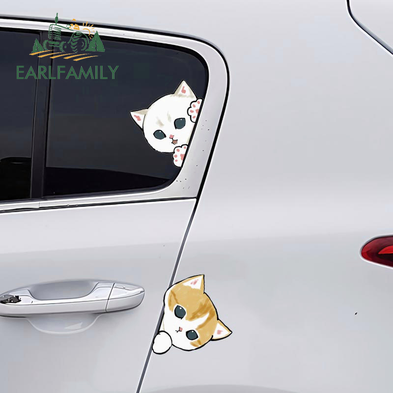 EARLFAMILY 13 ซม.แมว Peeker สติกเกอร์รถ Trunk เครื่องปรับอากาศแล็ปท็อปสัตว์น่ารักกันน้ํา Windows Decal Graffiti แฟชั่นรถอุปกรณ์เสริม