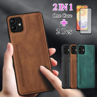 2 IN 1 เคสโทรศัพท์หนัง หรูหรา พร้อมฟิล์มกระจกนิรภัย โค้ง สําหรับ Samsung Galaxy A04