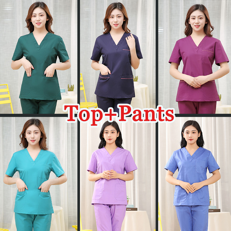ชุดสครับชื่อฟรีแขนสั้น Caregiver SPA Uniform Cotton