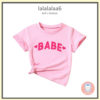 Laa6- เสื้อท็อปแขนสั้น คอกลม ผ้าถัก พิมพ์ลายตัวอักษร แฟชั่นฤดูร้อน สําหรับเด็กผู้หญิง