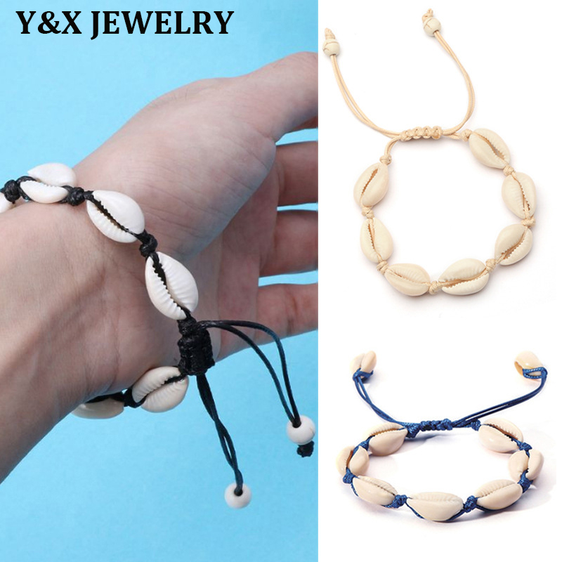 【Y&X】สร้อยข้อเท้าถัก แฮนด์เมด รูปเปลือกหอย สไตล์โบโฮ ปรับได้ ของขวัญวันหยุด เครื่องประดับ สําหรับผู้หญิง