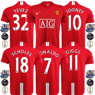 【จัดส่งรวดเร็ว】 07-08 MU Home 7#เสื้อกีฬาแขนสั้น ลายทีมชาติฟุตบอล RONALDO ย้อนยุค ไซซ์ S - XXL