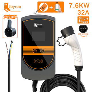 Feyree ที่ชาร์จ EV Type2 IEC62196-2 ปลั๊ก 7.6KW 32A 1 เฟส พร้อมแอปพลิเคชัน 5 เมตร สําหรับยานพาหนะไฟฟ้า รถยนต์