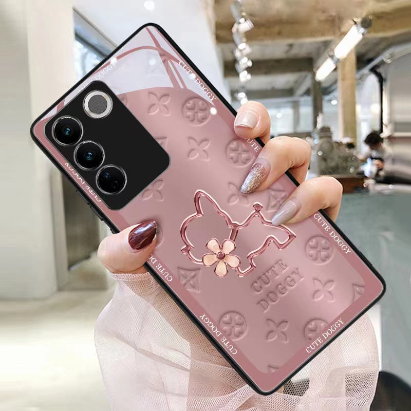 เคส Vivo V40 V30 V29 V29E V30E V27 V40Pro V30Pro V23E V23 Y200 Y100 Y36 Y19S Y27 Y27S Y35 Y73 Y76 V25Pro Y21T Y22 Y22Sเคสโทรศัพท์มือถือแบบแก้ว กันกระแทก หรูหรา สําหรับ