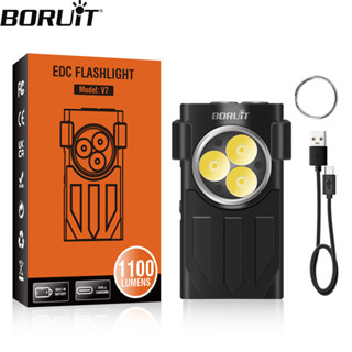 Boruit V7 พวงกุญแจไฟฉาย LED EDC Type-C ชาร์จได้ ขนาดพกพา พร้อมคลิป UV สําหรับตั้งแคมป์