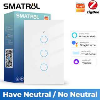 SMATRULTuya Zigbee สวิตช์ไฟอัจฉริยะ ไม่มีตัวเก็บประจุ 1/2/3 Gang US Brazil 110v-240V แบบแม่เหล็ก สําหรับ Alexa Google Home Smart Life