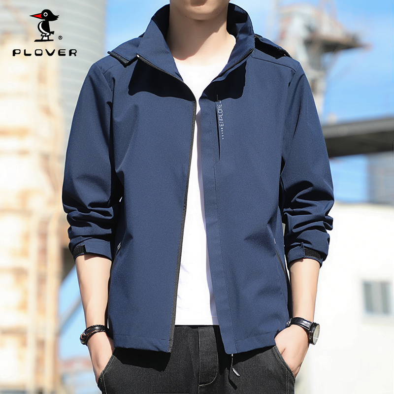 PLOVER เสื้อแจ็คเก็ตผู้ชาย เสื้อกันลมมีฮู้ดกันน้ำกันลมฮู้ดผู้ชายถอดได้กลางแจ้ง