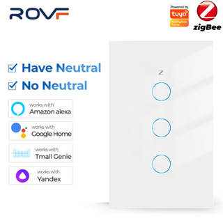 Rovf Tuya Zigbee รีเลย์สวิตช์ไฟอัจฉริยะ แบบแม่เหล็ก ไม่ต้องใช้ตัวเก็บประจุ 1 2 3 สําหรับ Alexa Google Home Smart Life