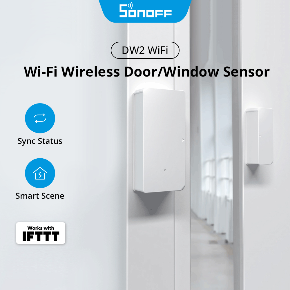 Sonoff DW2 WiFi ไร้สาย ประตู หน้าต่าง เซนเซอร์ ตรวจจับ การแจ้งเตือนผ่านแอพ WiFi การแจ้งเตือน การรักษาความปลอดภัยในบ้านอัจฉริยะ ทํางานร่วมกับ e-WeLink