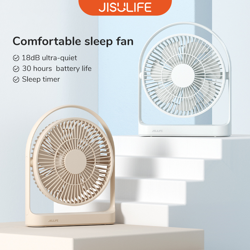 Jisulife พัดลมตั้งโต๊ะ 8000mAh เสียงเงียบพิเศษ แบบพกพา สี่ความเร็ว 360° ปรับได้