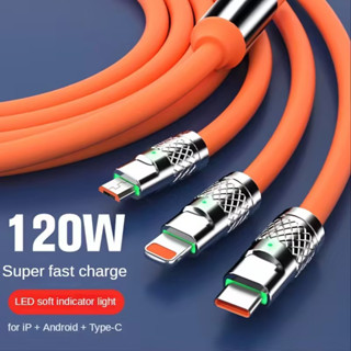 3 In 1 120W 6A Super Fast Charge Type C สายเคเบิลซิลิโคนเหลว ชาร์จเร็ว Micro USB สายเคเบิล Fro Huawei Mate 50 40 30 สายชาร์จ