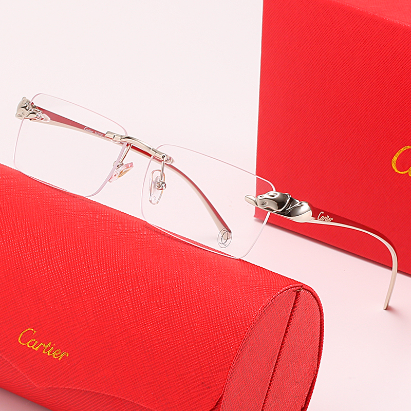 แว่นตากันแดด ไร้ขอบ ลายหัวเสือดาว สไตล์ยุโรป และอเมริกา คลาสสิก สามารถติดตั้งแว่นตาสายตาสั้นได้ สําหรับผู้ชาย