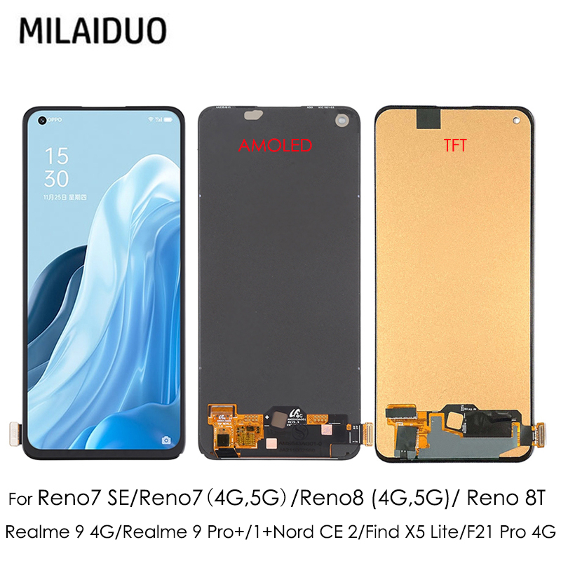 Amoled/tft LCD สําหรับ Realme 9 4G / Realme 9 Pro + / Reno7 SE / Reno7 / Reno8 / OnePlus Nord CE2 / 