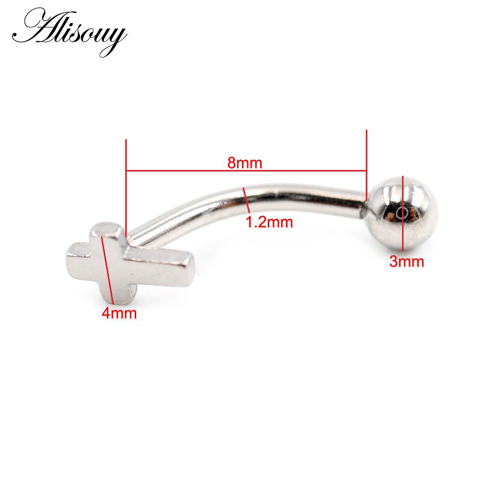Alisouy 2 ชิ้น หัวใจ ไม้กางเขน ดาว ดอกไม้ สเตนเลส เพทาย CZ คิ้ว โค้ง ลิป แหวน สบาย เดธ เฮลิกซ์ ต่างหู เจาะ เครื่องประดับ ราคา ถูกที่สุด ดีลบีเคเค แกลเลอรีภาพที่ 4