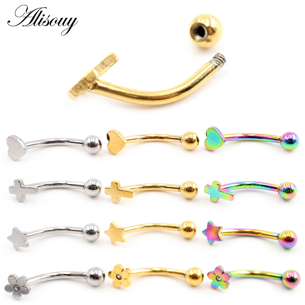 Alisouy 2 ชิ้น หัวใจ ไม้กางเขน ดาว ดอกไม้ สเตนเลส เพทาย CZ คิ้ว โค้ง ลิป แหวน สบาย เดธ เฮลิกซ์ ต่างหู เจาะ เครื่องประดับ ราคา ถูกที่สุด ดีลบีเคเค