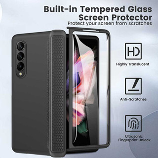 เคสโทรศัพท์มือถือแบบแข็ง ทรงสามเหลี่ยม พร้อมฟิล์มแม่เหล็กดูด สําหรับ Samsung Galaxy Z Fold 4 Z Fold 3 Z Fold 4