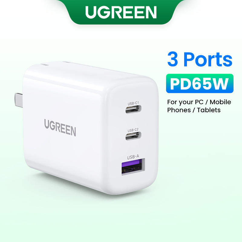 Ugreen 65W USB C Charger 3-Port Power Delivery Type C Wall Charger สําหรับ iPhone 16 Pro Max 15 14 1