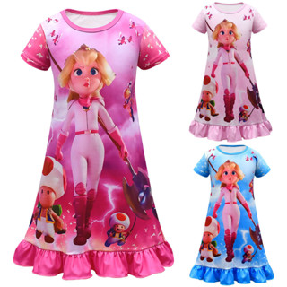 ชุดนอนคอสเพลย์ Super Mario Peach สําหรับเด็กผู้หญิง อายุ 3-10 ปี