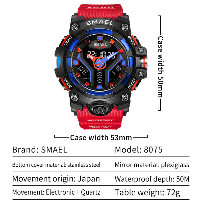 Smael ใหม่ นาฬิกาข้อมือสปอร์ต มีไฟ Led 8075 กันน้ํา กันกระแทก สําหรับผู้ชาย - รูปที่ 6