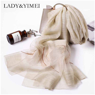 【LADY&amp;YIMEI】ผ้าพันคอ ผ้าขนสัตว์ ปักลายขนนก สําหรับผู้หญิง 2023