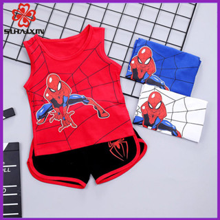 เสื้อผ้าเด็ก ชุด Spider-Man เสื้อคอกลม แขนสั้น เสื้อกล้ามเด็ก+กางเกงขาสั้น  Size 90-140 ชุดสไปเดอร์แมนเด็กผู้ชาย ชุดเด็กผู้ชาย