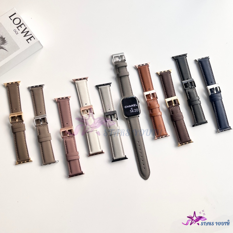 สายนาฬิกาข้อมือ สายหนังวัวแท้ สําหรับ i Watch 8 7 6 SE 5 4 3 Appl*e Watch Series 42 มม. 38 มม. 44 มม. 40 มม. 41 มม. 45 มม. 49 มม.