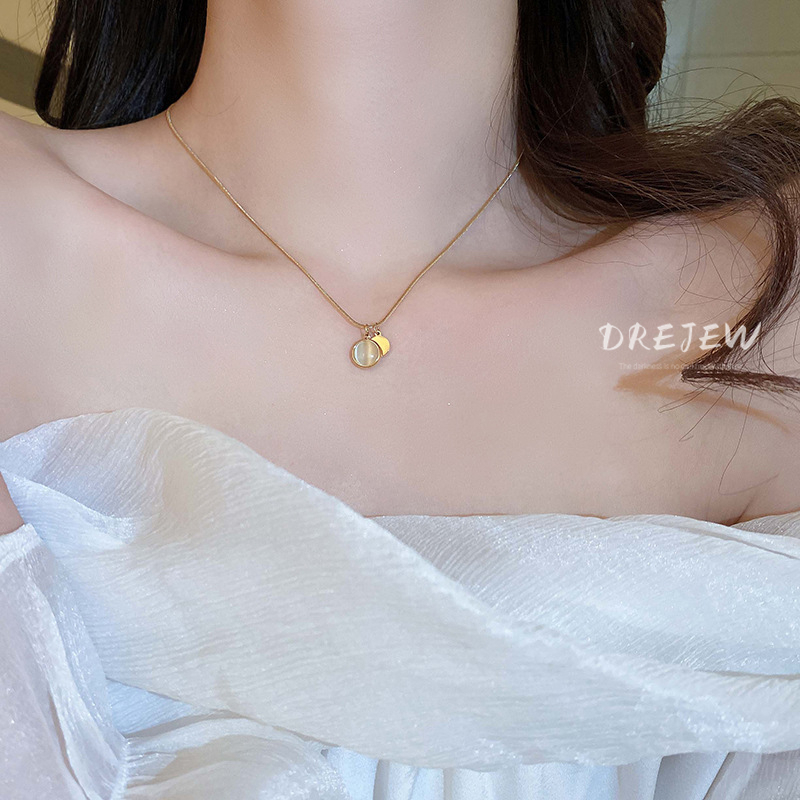 DREJEW สร้อยคอโซ่ เหล็กไทเทเนียม โอปอล ทรงกลม สร้างสรรค์ แฟชั่น