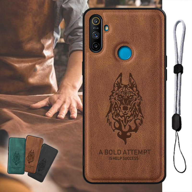 เคสโทรศัพท์มือถือหนัง ลายหมาป่า หรูหรา พร้อมเชือกปรับได้ สําหรับ Realme C3 (3 กล้อง) Narzo 10A