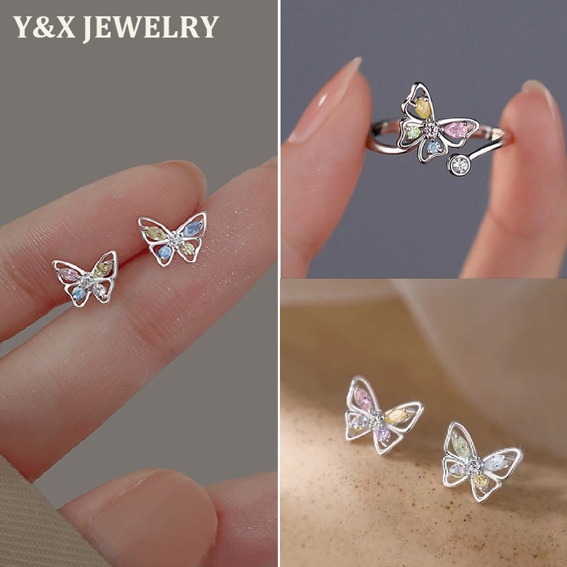 【Y&X】ต่างหูสตั๊ด เงิน 925 จี้รูปผีเสื้อ ประดับเพทาย คริสตัล เครื่องประดับสตรี ของขวัญแต่งงาน
