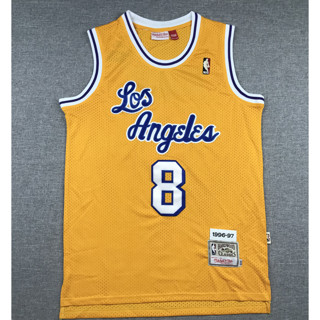 เสื้อกีฬาบาสเก็ตบอล สีเหลือง 1996 97 new me Los Angeles Lakers 8 Kobe Bryant Cursive MN