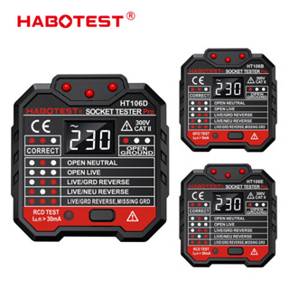 Habotest HT106 GFCI เครื่องทดสอบซ็อกเก็ตไฟฟ้า ทดสอบการรั่วไหลของไฟฟ้าอัตโนมัติ ทดสอบสายไฟ กระแสไฟฟ้ากระแสสลับ ตรวจจับขั้วไฟฟ้าขั้วติดผนัง เบรกเกอร์ค้นหา