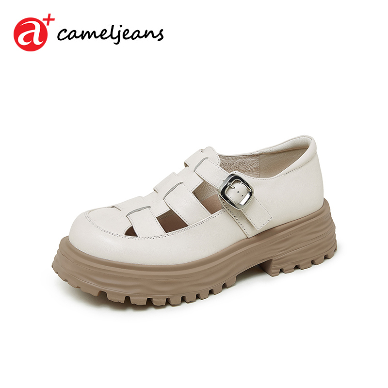 Cameljeans รองเท้าแตะ รองเท้าชายหาด หนังวัวแท้ สไตล์โรมัน สําหรับผู้หญิง