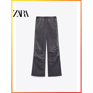 Zara ใหม่ TRF กางเกงขายาว ผ้าไนล่อน เอวสูงปานกลาง สําหรับผู้หญิง 7102400 922