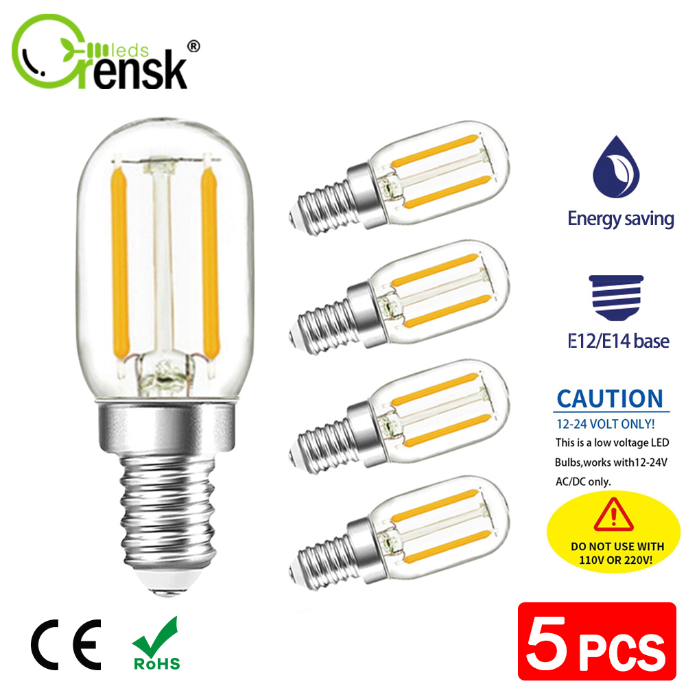 หลอดไฟ LED E12 E14 12V 24V แรงดันต่ํา ประหยัดพลังงาน สีขาวอบอุ่น สไตล์วินเทจ สําหรับรถบ้าน ระบบแบตเตอรี่พลังงานแสงอาทิตย์ 5 ชิ้น