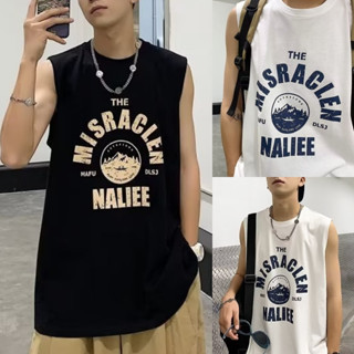 (พร้อมส่ง)เสื้อแขนกุดทรงเกาหลี เสื้อแขนตัด เสื้อแขนกุดผู้ชาย การพิมพ์ลวดลาย เสื้อยืดoversize ผ้าดีทรงสวย แฟชั่นฤดูร้อน
