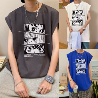 【พร้อมส่ง M - 5XL】เสื้อแขนกุดหลากสี พิมพ์ลายการ์ตูน เสื้อแขนกุดผู้ชาย ลายวง/น่ารัก เสื้อแขนกุดผู้ชาย ผู้หญิง