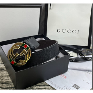 Gucci เข็มขัดหนังแท้ หัวเข็มขัดอัตโนมัติ สําหรับผู้ชาย