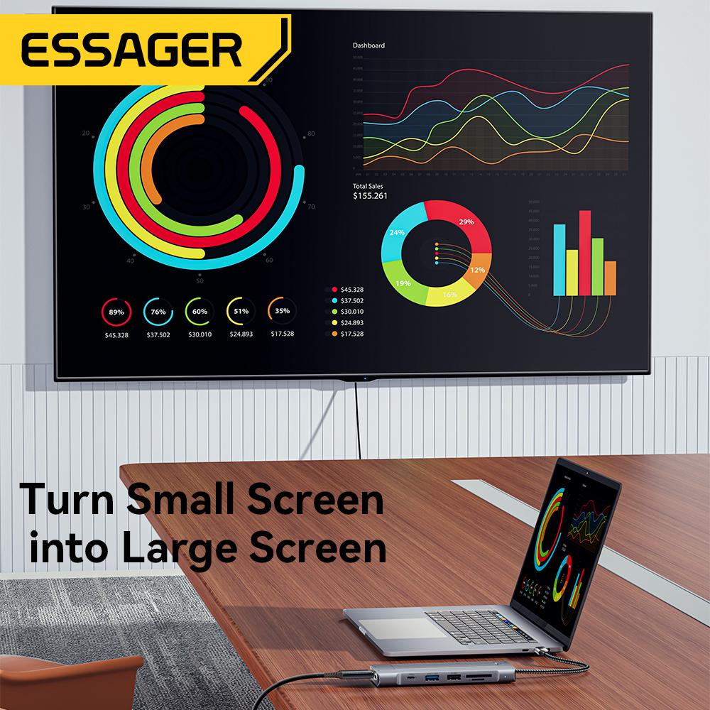 Essager 8 In 1 อะแดปเตอร์ฮับ Type C M2 SSD 4K HDMI เชื่อมต่อ PD 100W usb 3.2 10Gbps อเนกประสงค์ สําหรับแล็ปท็อป