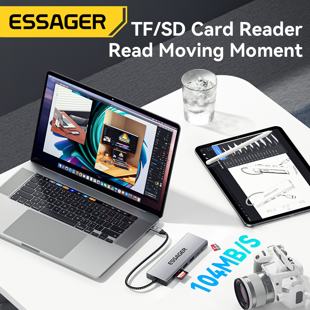 Essager 8 In 1 อะแดปเตอร์ฮับ Type C M2 SSD 4K HDMI เชื่อมต่อ PD 100W usb 3.2 10Gbps อเนกประสงค์ สําหรับแล็ปท็อป