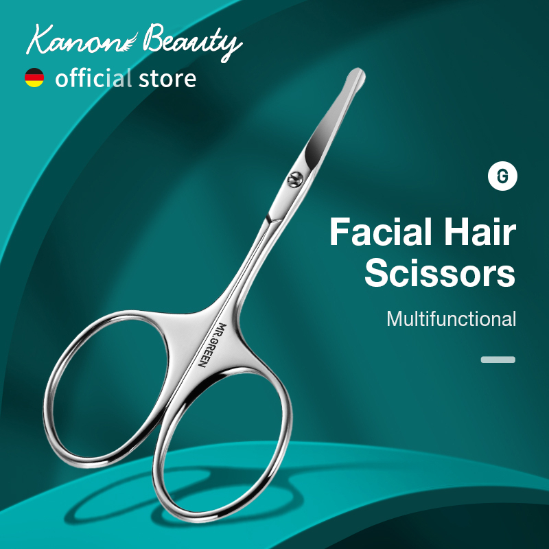 กรรไกรตัดผมบนใบหน้าโค้งมนมืออาชีพสแตนเลสหนวดจมูกผมเคราคิ้วขนตาตัดปัตตาเลี่ยน
