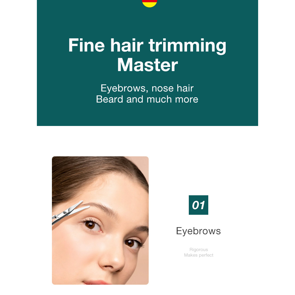 กรรไกรตัดผมบนใบหน้าโค้งมนมืออาชีพสแตนเลสหนวดจมูกผมเคราคิ้วขนตาตัดปัตตาเลี่ยน - รูปที่ 5