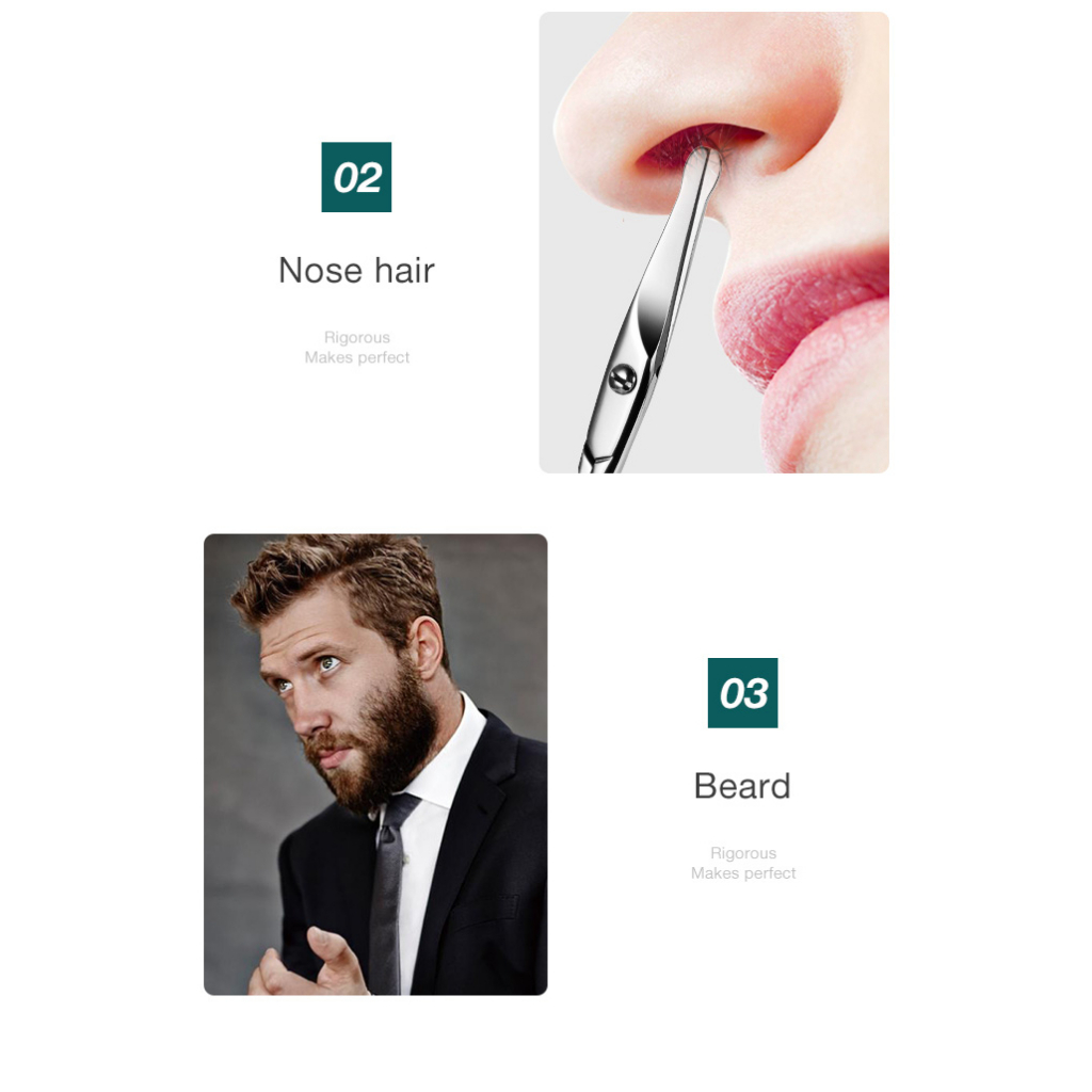 กรรไกรตัดผมบนใบหน้าโค้งมนมืออาชีพสแตนเลสหนวดจมูกผมเคราคิ้วขนตาตัดปัตตาเลี่ยน - รูปที่ 6