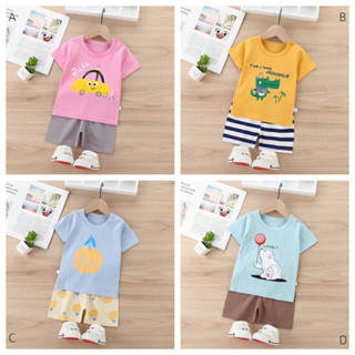 【 DL 】Cotton short sleeved suit for boys and girls Summer children thin cotton short sleeved shorts