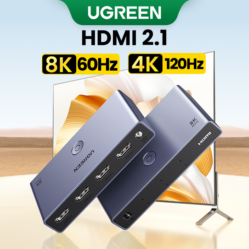 Ugreen HDMI 2.1 8K สวิตช์ 3 in 1 พร้อมรีโมตคอนโทรล 8K@60Hz 4K@120Hz ตัวแปลงแยกสวิทช์ สําหรับ Xbox PS